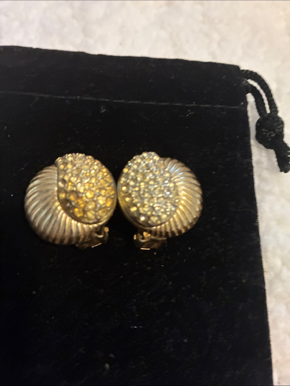 Gold-Tone Crystal Clip-On Dome Earrings - Unbranded
